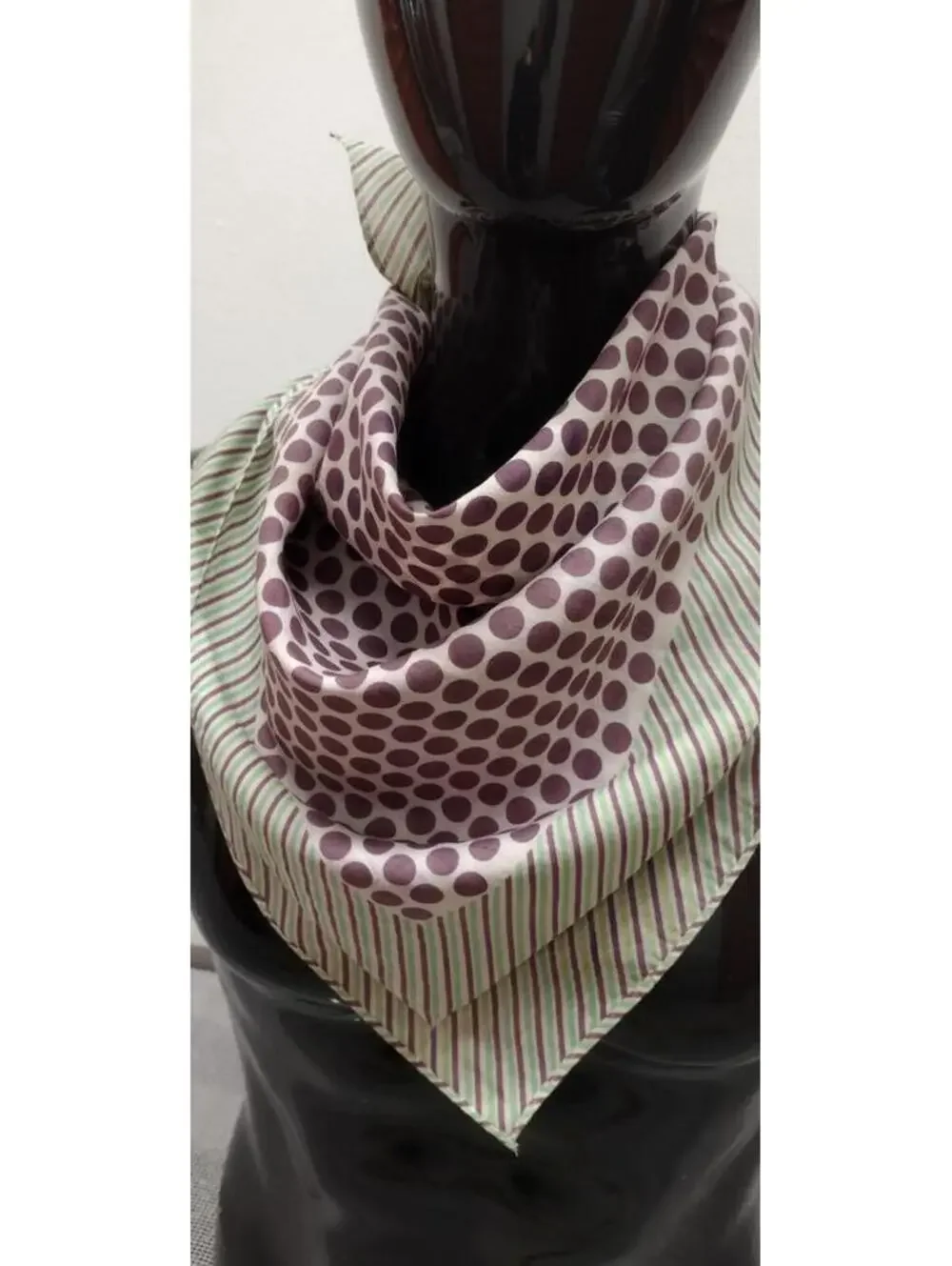 Vintage Cotton Scarf Mid Century Men's Cuban Polka Gangster Jade Green Stripes